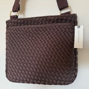NWT Anthropologie Daily Practice Adjustable Woven Crossbody Bag Chocolate Brown